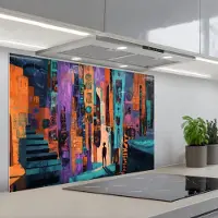 KitchenYeah Spatscherm 90x60 cm - Zelfklevende achterwand Abstract - Figuren - Kleurrijk - Keuken muurbeschermer - Spatwand fornuis