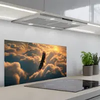 KitchenYeah Spatscherm 90x45 cm - Zelfklevende achterwand Adelaar - Wolken - Zon - Keuken muurbeschermer - Spatwand fornuis