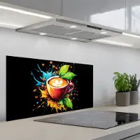 KitchenYeah Spatscherm 90x45 cm - Zelfklevende achterwand Koffie - Graffiti - Drinken - Abstract - Keuken muurbeschermer - Spatwand fornuis