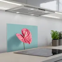 KitchenYeah Spatscherm 60x45 cm - Zelfklevende achterwand Blad - Anthurium - Stippen - Roze - Keuken muurbeschermer - Spatwand fornuis
