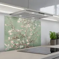 KitchenYeah Spatscherm 90x70 cm - Zelfklevende achterwand Amandelbloesem - Kunst - Van Gogh - Groen - Keuken muurbeschermer - Spatwand fornuis