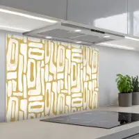 KitchenYeah Spatscherm 90x60 cm - Zelfklevende achterwand Zandkleur - Wit - Patroon - Keuken muurbeschermer - Spatwand fornuis