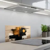 KitchenYeah Spatscherm 70x30 cm - Zelfklevende achterwand Abstract - Zwart - Goud - Modern - Keuken muurbeschermer - Spatwand fornuis