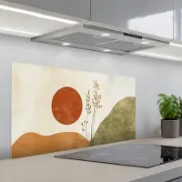 KitchenYeah Spatscherm 100x50 cm - Zelfklevende achterwand Zon - Abstract - Takken - Oranje - Keuken muurbeschermer - Spatwand fornuis