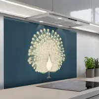 KitchenYeah Spatscherm 120x80 cm - Zelfklevende achterwand Vogel - Blauw - Vintage - Keuken muurbeschermer - Spatwand fornuis