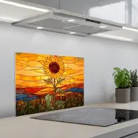 KitchenYeah Spatscherm 60x45 cm - Zelfklevende achterwand Zonnebloem - Mozaïek - Zonsondergang - Geel - Keuken muurbeschermer - Spatwand fornuis