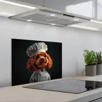 KitchenYeah Spatscherm 60x45 cm - Zelfklevende achterwand Bruin - Kok - Hondje - Keuken muurbeschermer - Spatwand fornuis