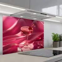 KitchenYeah Spatscherm 90x60 cm - Zelfklevende achterwand Cocktail - Pink - Luxe - Keuken muurbeschermer - Spatwand fornuis