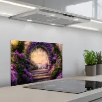 KitchenYeah Spatscherm 60x40 cm - Zelfklevende achterwand Poort - Paars - Bloemen - Keuken muurbeschermer - Spatwand fornuis