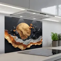 KitchenYeah Spatscherm 80x60 cm - Zelfklevende achterwand Kunst - Goud - Modern - Abstract - Keuken muurbeschermer - Spatwand fornuis
