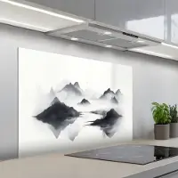 KitchenYeah Spatscherm 100x65 cm - Zelfklevende achterwand Bergen - Mistig - Water - Wit - Keuken muurbeschermer - Spatwand fornuis