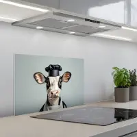 KitchenYeah Spatscherm 60x40 cm - Zelfklevende achterwand Koe - Zwart - Wit - Kok - Keuken muurbeschermer - Spatwand fornuis