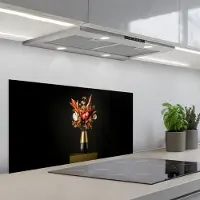 KitchenYeah Spatscherm 90x45 cm - Zelfklevende achterwand Exotisch - Boeket - Vaas - Goud - Keuken muurbeschermer - Spatwand fornuis