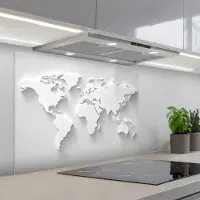 KitchenYeah Spatscherm 90x70 cm - Zelfklevende achterwand Wereldkaart - Modern - Wit - Keuken muurbeschermer - Spatwand fornuis