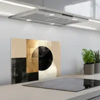 KitchenYeah Spatscherm 60x45 cm - Zelfklevende achterwand Abstract - Modern - Zwart - Goud - Keuken muurbeschermer - Spatwand fornuis