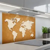 KitchenYeah Spatscherm 90x60 cm - Zelfklevende achterwand Wereldkaart - Papierstructuur - Bruin - Keuken muurbeschermer - Spatwand fornuis