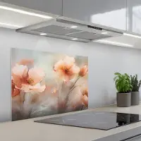KitchenYeah Spatscherm 70x50 cm - Zelfklevende achterwand Bloemen - Pastel - Kunst - Klaprozen - Watercolor - Keuken muurbeschermer - Spatwand fornuis