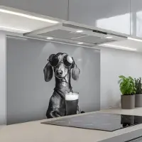 KitchenYeah Spatscherm 80x55 cm - Zelfklevende achterwand Teckel - Bier - Glas - Bril - Keuken muurbeschermer - Spatwand fornuis