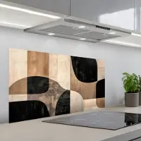 KitchenYeah Spatscherm 100x50 cm - Zelfklevende achterwand Abstract - Vlakken - Zwart - Rond - Keuken muurbeschermer - Spatwand fornuis