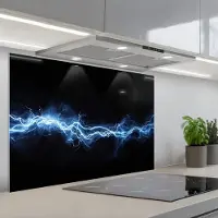 KitchenYeah Spatscherm 90x60 cm - Zelfklevende achterwand Gaming - Bliksemflits - Blauw - Energie - Keuken muurbeschermer - Spatwand fornuis