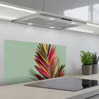 KitchenYeah Spatscherm 80x40 cm - Zelfklevende achterwand Tak - Bladeren - Kleurrijk - Schaduw - Keuken muurbeschermer - Spatwand fornuis