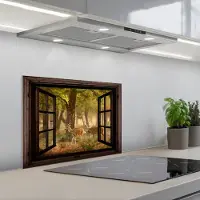 KitchenYeah Spatscherm 60x45 cm - Zelfklevende achterwand Herten - Bos - Herfst - Bosdieren - Natuur - Hert - Doorkijk - Keuken muurbeschermer - Spatwand fornuis