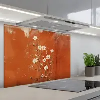 KitchenYeah Spatscherm 80x55 cm - Zelfklevende achterwand Bloemen - Wit - Subtiel - Roestkleur - Keuken muurbeschermer - Spatwand fornuis