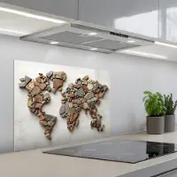 KitchenYeah Spatscherm 70x50 cm - Zelfklevende achterwand Wereldkaart - Stenen - Wit - Keuken muurbeschermer - Spatwand fornuis