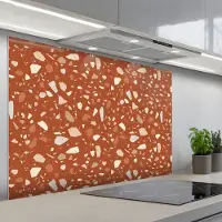 KitchenYeah Spatscherm 120x80 cm - Zelfklevende achterwand Terrazzo - Patroon - Klei - Keuken muurbeschermer - Spatwand fornuis