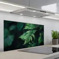 KitchenYeah Spatscherm 100x50 cm - Zelfklevende achterwand Varenblad - Groen - Structuur - Wazig - Keuken muurbeschermer - Spatwand fornuis