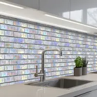 KitchenYeah Keuken achterwand 450x60 cm - Spatscherm zelfklevend Glimmende - Muur - Stenen - Muurbeschermer - Spatwand fornuis