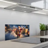 KitchenYeah Spatscherm 70x30 cm - Zelfklevende achterwand Kerstman - Dorp - Hert - Donker - Keuken muurbeschermer - Spatwand fornuis