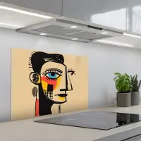 KitchenYeah Spatscherm 70x50 cm - Zelfklevende achterwand Geometrisch - Felle kleuren - Kubistische stijl - Keuken muurbeschermer - Spatwand fornuis