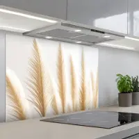 KitchenYeah Spatscherm 90x60 cm - Zelfklevende achterwand Pampas gras - Pluimen - Beige - Natuur - Keuken muurbeschermer - Spatwand fornuis