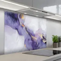 KitchenYeah Spatscherm 100x75 cm - Zelfklevende achterwand Paars - Modern - Marmer print - Abstract - Keuken muurbeschermer - Spatwand fornuis