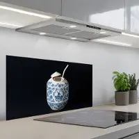 KitchenYeah Spatscherm 80x40 cm - Zelfklevende achterwand Kokosnoot - Eten - Delfts blauw - Drinken - Keuken muurbeschermer - Spatwand fornuis