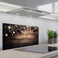 KitchenYeah Spatscherm 80x40 cm - Zelfklevende achterwand Kerstdecoratie - Houten - Dennenappel - Bruin - Keuken muurbeschermer - Spatwand fornuis