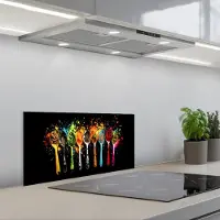 KitchenYeah Spatscherm 60x30 cm - Zelfklevende achterwand Lepels - Kruiden - Modern - Graffiti - Verf - Kleurrijk - Keuken muurbeschermer - Spatwand fornuis