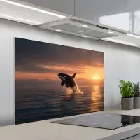 KitchenYeah Spatscherm 100x65 cm - Zelfklevende achterwand Orka - Zee - Zonsondergang - Keuken muurbeschermer - Spatwand fornuis