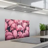 KitchenYeah Spatscherm 60x40 cm - Zelfklevende achterwand Flamingo - Roze - Dieren - Keuken muurbeschermer - Spatwand fornuis