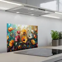 KitchenYeah Spatscherm 60x45 cm - Zelfklevende achterwand Bloemen - Verf - Kunst - Modern - Keuken muurbeschermer - Spatwand fornuis