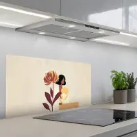 KitchenYeah Spatscherm 80x40 cm - Zelfklevende achterwand Vrouw - Minimalistisch - Bloem - Keuken muurbeschermer - Spatwand fornuis