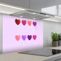 KitchenYeah Spatscherm 90x60 cm - Zelfklevende achterwand Lolly - Hart - Roze - Snoep - Keuken muurbeschermer - Spatwand fornuis
