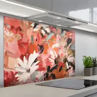 KitchenYeah Spatscherm 120x80 cm - Zelfklevende achterwand Bloemen - Kunst - Abstract - Verf - Keuken muurbeschermer - Spatwand fornuis