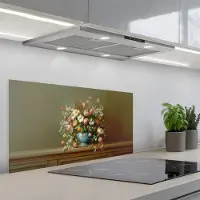 KitchenYeah Spatscherm 80x40 cm - Zelfklevende achterwand Vaas - Pastel - Kleuren - Bloemen - Keuken muurbeschermer - Spatwand fornuis