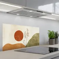 KitchenYeah Spatscherm 90x45 cm - Zelfklevende achterwand Zon - Abstract - Takken - Oranje - Keuken muurbeschermer - Spatwand fornuis