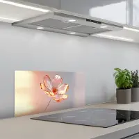 KitchenYeah Spatscherm 60x30 cm - Zelfklevende achterwand Glazen - Bloem - Roze - Keuken muurbeschermer - Spatwand fornuis