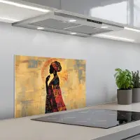 KitchenYeah Spatscherm 60x40 cm - Zelfklevende achterwand Vrouw - Silhouet - Patronen - Sierlijk - Keuken muurbeschermer - Spatwand fornuis