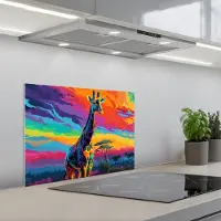 KitchenYeah Spatscherm 60x45 cm - Zelfklevende achterwand Giraffe - Savanna - Lucht - Gekleurd - Keuken muurbeschermer - Spatwand fornuis