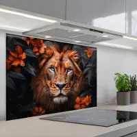 KitchenYeah Spatscherm 80x55 cm - Zelfklevende achterwand Leeuw - Dieren portret - Natuur - Bloemen - Dier - Keuken muurbeschermer - Spatwand fornuis